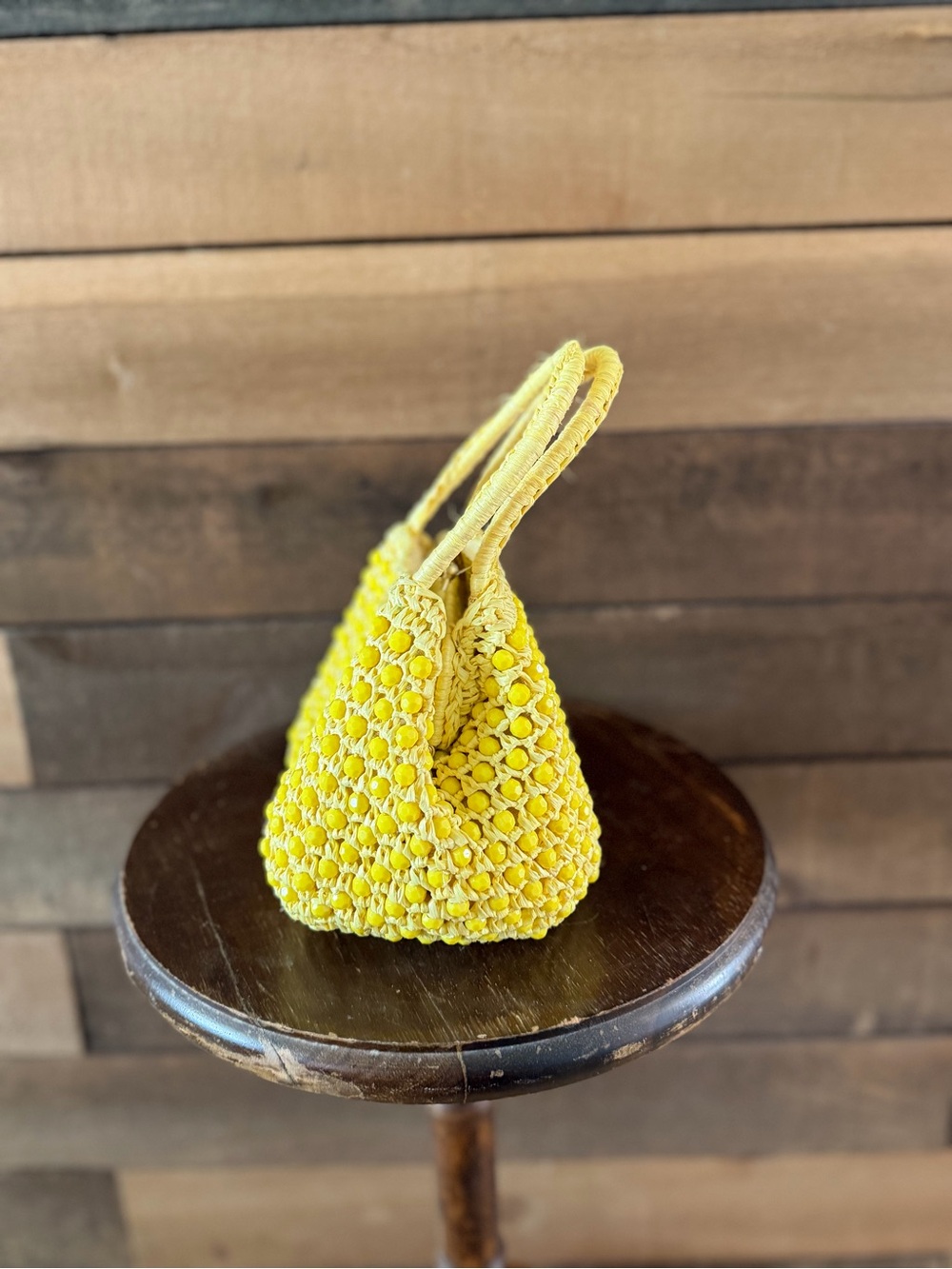 Vintage Yellow Beaded Raffia Handbag Made In Italy Barbra Lee Purse - Picture 9 of 11